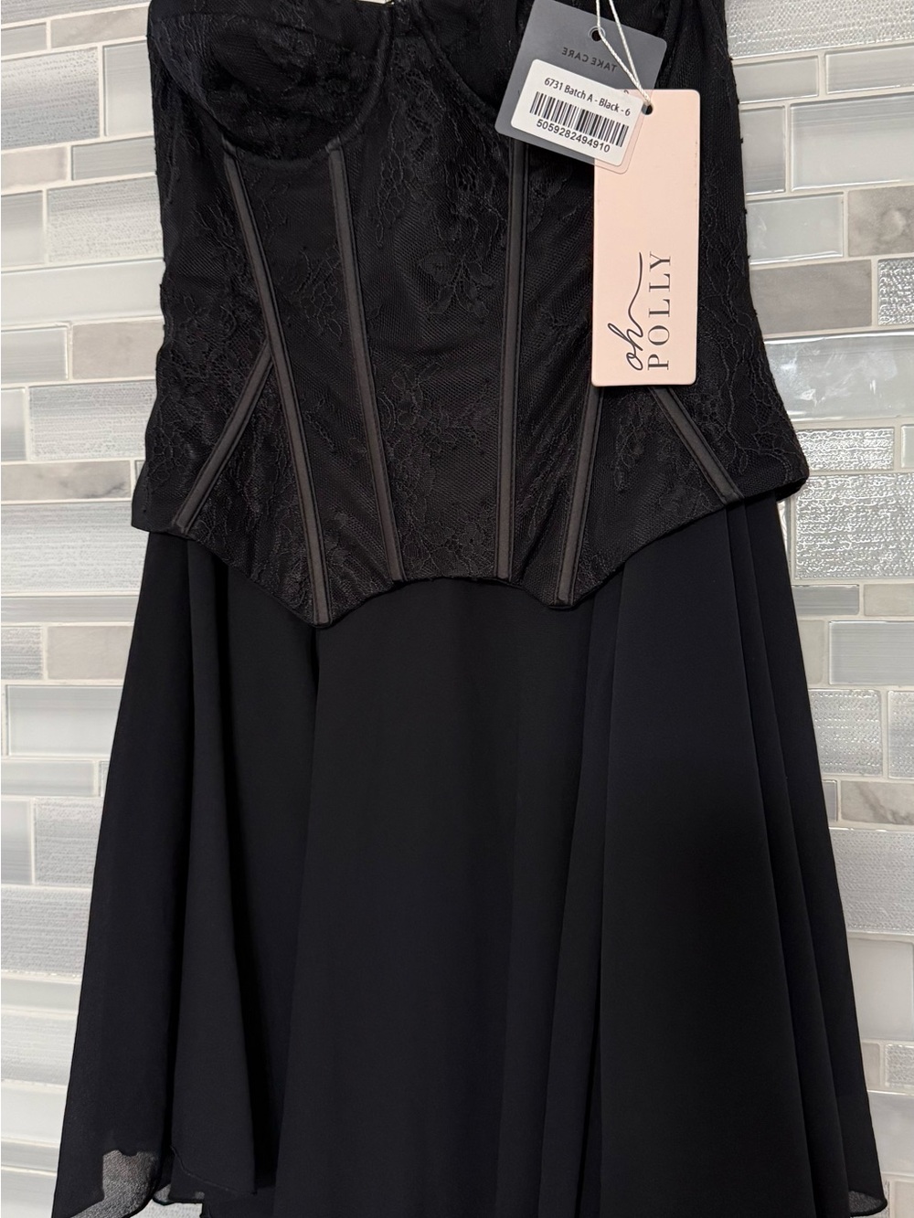 Oh Polly Black Lace Corset Skater Dress